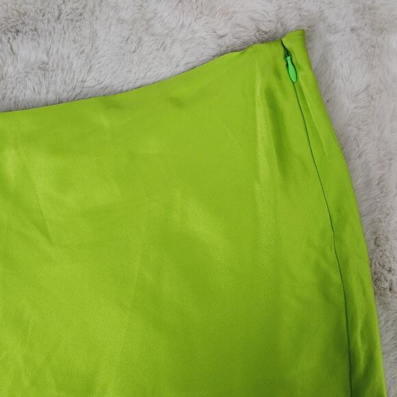 NEW Ser.O.Ya by Retrofete Penina Satin Midi Slip Skirt in Chartreuse - Picture 12 of 16